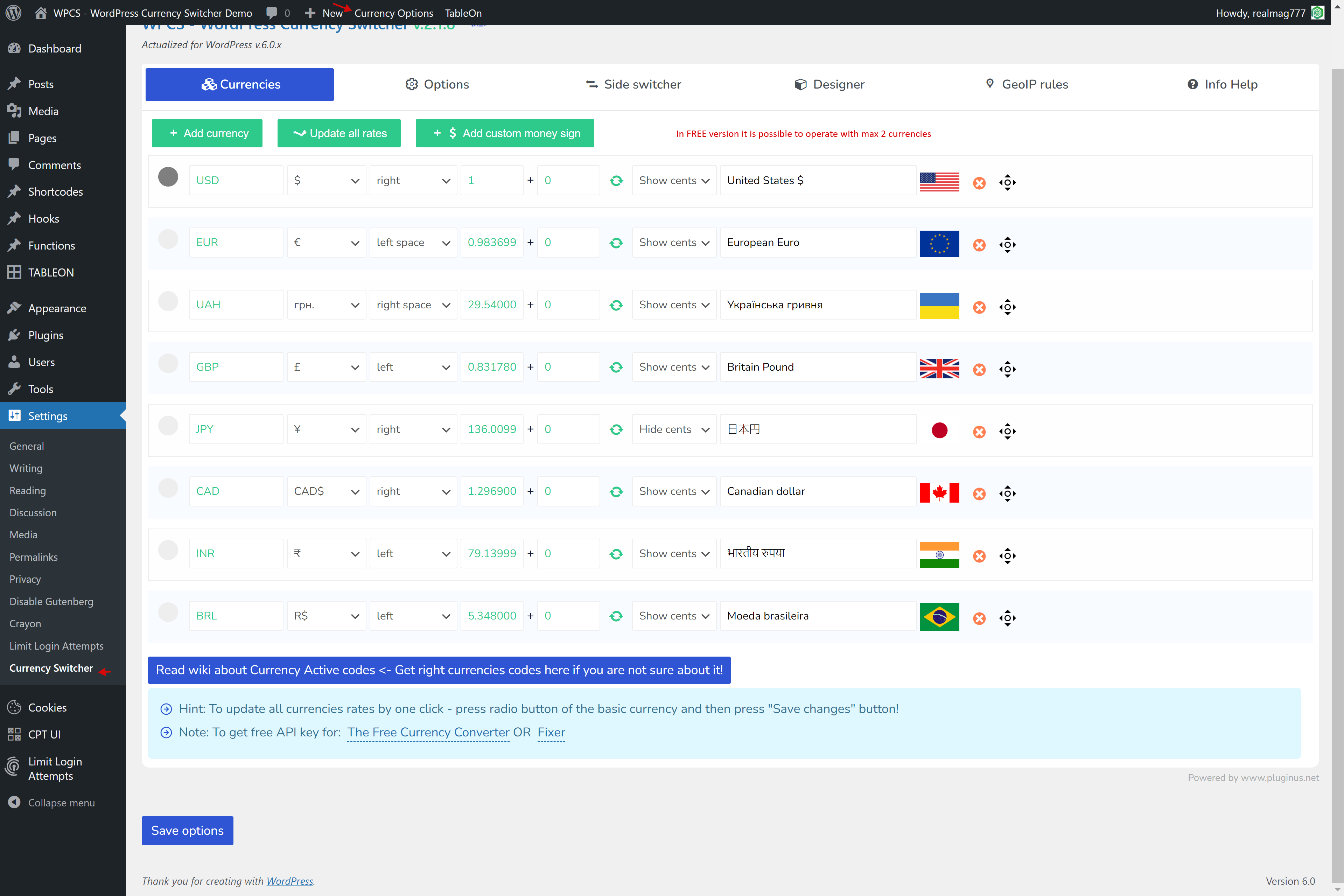 Currency switcher plugin