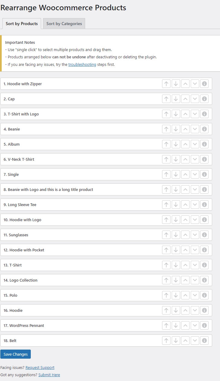 Rearrange Woocommerce Products plugin